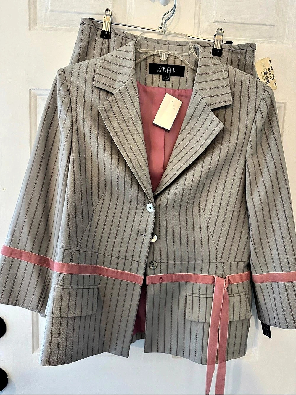Kasper Striped Suit Set Gray & Pink Size 8 NWT